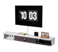 VEVOR Meuble TV Flottant 140 cm, Console Murale Moderne avec Passe-câbles, Blanc, Supporte 52 kg