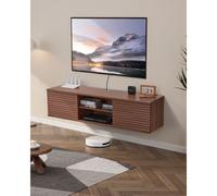 VEVOR Meuble TV flottant, 152 cm, console multimédia murale avec étagère réglable et porte coulissante, étagère TV flottante à 2 niveaux avec rangement pour lecteur DVD, décodeur, console jeux, noyer