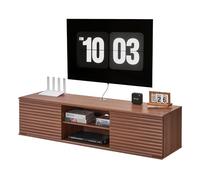 VEVOR Meuble TV flottant, 152 cm, console multimédia murale avec étagère réglable et porte coulissante, étagère TV flottante à 2 niveaux avec rangement pour lecteur DVD, décodeur, console jeux, noyer