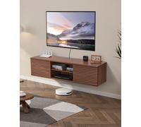 VEVOR Meuble TV flottant, 152 cm, console multimédia murale avec étagère réglable et porte coulissante, étagère TV flottante à 2 niveaux avec rangement pour lecteur DVD, décodeur, console jeux, noyer