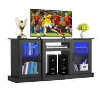 VEVOR Meuble TV pour Télévision jusqu’à 165 cm, Banc TV Moderne en Bois, Centre de Divertissement avec Bande Lumineuse, Portes et Étagères Réglables, Rangement pour Salon, Salle Multimédia, Noir
