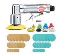 VEVOR Mini Ponceuse Pneumatique 1/2/3 po 25/50/76 mm Ponceuse Orbitale Aléatoire Vitesse 15000 tr/min Kit Ponceuse Voiture Carrosserie 58 PCS avec Éponges Ondulées Papiers de Verre Tampons de Laine