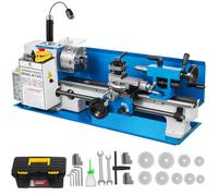 VEVOR Mini fraiseuse à métaux de précision de table 7 "x14", tour à bois 550 W, tour à percer à vitesse variable, tour, boîte de vitesses en nylon avec 50-2500 tr / min et lampe mobile