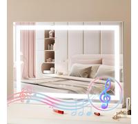 VEVOR Miroir de Maquillage Lumineux, 3 Modes Éclairage de Couleur, Grand Miroir Cosmétique Studio LED, Grossissement 5X, Haut-Parleur Bluetooth, USB, Contrôle Tactile Intelligent, Support, 797x547 mm