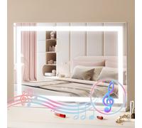 VEVOR Miroir de Maquillage Lumineux, 3 Modes Éclairage de Couleur, Grand Miroir Cosmétique Studio LED, Grossissement 5X, Haut-parleur Bluetooth, USB, Contrôle Tactile Intelligent, Support, 797x547 mm