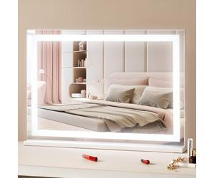 VEVOR Miroir de Maquillage Lumineux, 3 Modes Éclairage de Couleur, Grand Miroir Cosmétique Studio Lumière LED, Miroir Grossissant 5X, Port USB, Contrôle Tactile Intelligent, avec Support, 797x547 mm