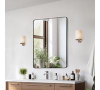 VEVOR Miroir Mural 55,9x76,2x2,5 cm, Miroir de Maquillage avec Contours en Alliage d'Aluminium Noir et Film Antidéflagrant, Résistant aux Rayures avec Support en Forme de Z, Salle de Bain Chambre