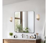 VEVOR Miroir Mural 91,5x91,5x2,5 cm, Miroir de Maquillage avec Contours en Alliage d'Aluminium et Film Antidéflagrant, Résistant aux Rayures avec Support en Forme de Z, Salle de Bain Chambre Salon