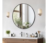 VEVOR Miroir Mural Rond 76,2x2,5 cm, Miroir de Maquillage avec Contours en Alliage d'Aluminium et Film Antidéflagrant, Résistant aux Rayures avec Support en Forme de Z, Salle de Bain Chambre Salon