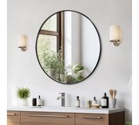 VEVOR Miroir Mural Rond 76,2x2,5 cm, Miroir de Maquillage avec Contours en Alliage d'Aluminium et Film Antidéflagrant, Résistant aux Rayures avec Support en Forme de Z, Salle de Bain Chambre Salon