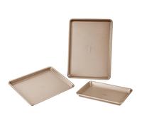 VEVOR Moule à pâtisserie, lot de 3, moule à charnière antiadhésif en acier au carbone, plaque et plateau de cuisson empilable avec poignée en silicone, pour cuisson de biscuits, gâteaux, muffins, or