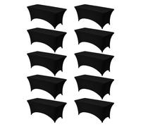 VEVOR Nappe extensible rectangulaire 183 x 76 x 76 cm, couverture de table infroissable en polyester et élasthanne, lot de 10, lavable en machine, pour fête, mariage, cocktail, banquet, festival, noir