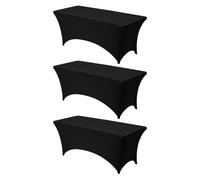 VEVOR Nappe extensible rectangulaire 183 x 76 x 76 cm, couverture de table infroissable en polyester et élasthanne, lot de 3, lavable en machine, pour fête, mariage, cocktail, banquet, festival, noir
