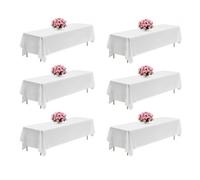 VEVOR Nappe rectangulaire blanche, 2286 x 3353 mm, couverture de table en polyester infroissable, lot de 6, résistante à la déchirure et l'effilochage, lavable en machine, pour mariage, fête, banquet