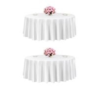 VEVOR Nappe ronde blanche, 3048 mm, couverture de table en polyester, lot de 2, résistante aux taches et aux plis, lavable en machine, pour salle à manger, mariage, fête, banquet, événement officiel