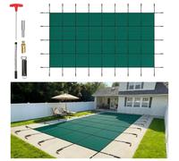 VEVOR Couverture de sécurité pour piscines creusées 6,1 x 12,2 m maille verte couverture de sécurité taille 6,7 x 12,8 m avec outils d'installation pour piscine d'hiver, résister au soleil, au vent
