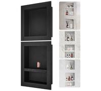 VEVOR Niche Encastrable Salle de Bain 40,64x40,64 cm & 40,6x50,8 cm Niche Douche Murale Triple Étagère Plastique XPS Coins Carrés Protection Scellée Moderne pour Stockage de Savon Salle de Bains, Noir