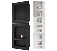 VEVOR Niche Encastrable Salle de Bain 40,64x40,64 cm & 40,6x50,8 cm Niche Douche Murale Triple Étagère Plastique XPS Coins Carrés Protection Scellée Moderne pour Stockage de Savon Salle de Bains, Noir