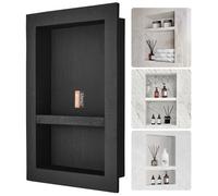 VEVOR Niche Encastrable Salle de Bain 60,96x40,64x10 cm Niche Douche Murale Double Étagère en Plastique XPS Coins Carrés Protection Scellée Moderne pour Stockage de Savon Douche Salle de Bains, Noir