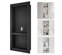 VEVOR Niche Encastrable Salle de Bain 81,28x40,64x10 cm Niche Douche Murale Double Étagère en Plastique XPS Coins Carrés Protection Scellée Moderne pour Stockage de Savon Douche Salle de Bains, Noir