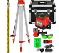 VEVOR Niveau Laser Rotatif avec Trépied et Mire, Portée 500 m Kit Laser Rotatif avec Trépied et Mire, Faisceau Vert Niveau Laser Autonivelant à 360°, 1,65 m Trépied Télescopique, 5 m Mire Arpentage