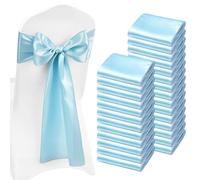 VEVOR Nœud de Chaise en Satin Luxueux Bleu Clair 100 Pièces, Bandeau de Chaise de 17 x 275 cm, Facile à Nouer, Ceinture de Décoration Élégante pour Mariage, Cérémonie, Fête Prénatale et Banquet