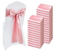 VEVOR Nœud de Chaise en Satin Luxueux Rose Lot de 100 Pièces, Bandeau de Chaise de 17 x 275 cm, Facile à Nouer, Ceinture de Décoration Élégante pour Mariage, Cérémonie, Fête Prénatale et Banquet