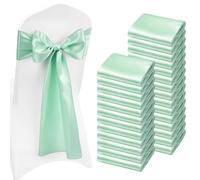 VEVOR Nœud de Chaise en Satin Luxueux Vert Clair 100 Pièces, Bandeau de Chaise de 17 x 275 cm, Facile à Nouer, Ceinture de Décoration Élégante pour Mariage, Cérémonie, Fête Prénatale et Banquet