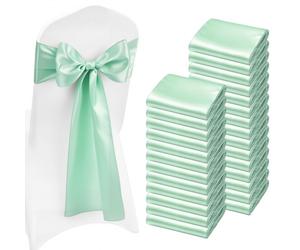 VEVOR Nœud de Chaise en Satin Luxueux Vert Clair 100 Pièces, Bandeau de Chaise de 17 x 275 cm, Facile à Nouer, Ceinture de Décoration Élégante pour Mariage, Cérémonie, Fête Prénatale et Banquet