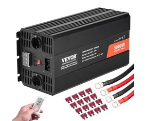 VEVOR Onduleur à onde sinusoïdale modifiée, 5000 W, onduleur CC 12 V à CA 230 V avec 2 prises CA, 2 ports USB, 1 port Type-C, écran LCD et une télécommande pour appareils ménagers à charge élevée