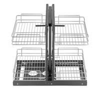 VEVOR Organisateur Coulissant d'Angle à Ouverture Minimum 380 cm de Largeur, Rangement pour Placard de Cuisine à 2 Niveaux et 4 Étagères, Panier de Rangement en Acier au Carbone Chromé, 60,5x45,5 cm