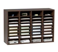 VEVOR Organisateur de Bureau en Bois 100x30,5x68 cm Trieur de Documents à 36 Compartiments Corbeille à Courrier Panneau Aggloméré Étagère Amovible Classeur pour Rangement Fichiers Magazines École Brun