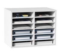 VEVOR Organisateur de Bureau en Bois 52x30,5x41 cm Blanc Trieur de Documents à 12 Compartiments Corbeille à Courrier Panneau Aggloméré Étagère Amovible Classeur pour Rangement Fichiers Magazines École