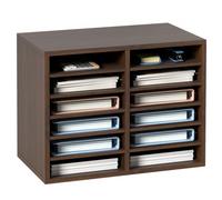 VEVOR Organisateur de Bureau en Bois 52x30,5x41 cm Trieur de Documents à 12 Compartiments Corbeille à Courrier Panneau Aggloméré Étagère Amovible Classeur pour Rangement Fichiers Magazines École Brun