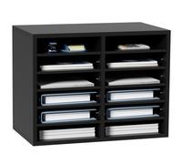 VEVOR Organisateur de Bureau en Bois 52x30,5x41 cm Trieur de Documents à 12 Compartiments Corbeille à Courrier Panneau Aggloméré Étagère Amovible Classeur pour Rangement Fichiers Magazines École Noir