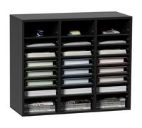 VEVOR Organisateur de Bureau en Bois 74x30,5x62 cm Trieur de Documents à 24 Compartiments Corbeille à Courrier Panneau Aggloméré Étagère Amovible Classeur pour Rangement Fichiers Magazines École Noir