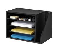VEVOR Organisateur de Bureau en Bois, Trieur à 4 Cases avec Étagères Amovibles, pour Fichiers Documents Magazines École, Casier à Courrier avec Rangement Vertical Latéral, Classeur de Table Noir
