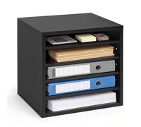 VEVOR Organisateur de Bureau en Bois, Trieur à 5 Cases avec Étagères Amovibles, pour Dossiers Documents Papiers Magazines École Maison, Casier à Courrier avec Panneaux MDF, Classeur de Table Noir