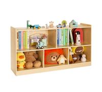 VEVOR Organisateur de jouets, 1140 mm, bibliothèque pour enfants à 2 niveaux, meuble de rangement à 5 compartiments, mobilier de garderie pour chambre, crèche, salon, entrée, école maternelle, marron