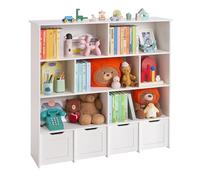 VEVOR Organisateur de Jouets en Bois, bibliothèque pour Enfants avec Rangement, Meuble de Rangement pour Jouets avec 4 tiroirs Mobiles, pour Chambre, crèche, Salon, entrée, école Maternelle, Blanc