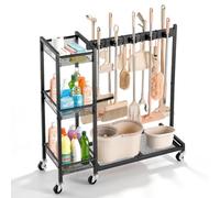 VEVOR Organisateur d'Outils de Jardin avec Porte-Balais, Support de Rangement pour Outils, Balais, Serpillières, Brosses et Fournitures de Nettoyage, Maison et Garage, en Acier, avec Roulettes, Noir