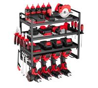 VEVOR Organiseur mural pour outils électriques, support de rangement à 4 niveaux avec 4 emplacements, porte-outils avec support de tournevis, étagère à outils pour garage, établi et atelier, noir