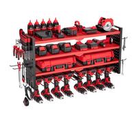 VEVOR Organiseur mural pour outils électriques, support de rangement à 4 niveaux avec 8 supports de perceuse, porte-outils avec panneaux perforés latéraux, étagère à outils pour garage et atelier