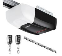 VEVOR Ouvre-Porte de Garage 800 N, Motorisation Porte de Garage à Chaîne, pour Garage Résidentiel, Rail en 4 Sections, 2 Télécommandes, Éclairage LED, Commande à une Touche en Voiture, Noir et Blanc