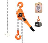 VEVOR Palan à Chaîne à Levier Manuel, Charge 3 t, avec Chaîne en Acier Allié G80 de 6 m, Frein Mécanique à Double Cliquet, Crochets Rotatifs 360°, pour Entrepôts, Chantiers de Construction, Garages