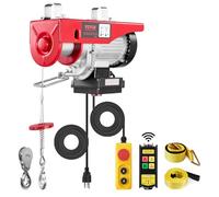 VEVOR Palan Électrique, Charge Double Câble 600 kg, Télécommande Filaire 4,2 m et Sans Fil 100 m, Hauteur Levage Câble Simple 12 m, Élingue Simple Double, Arrêt d'Urgence, pour Garage, Entrepôt, Usine