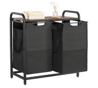 VEVOR Panier à Linge 2 Compartiments, Trieur de Linge avec Sacs Coulissants en Tissu Oxford 600D, Cadre en Métal et Plateau en Bois, pour Vêtements Sales, Buanderie Blanchisserie Chambre Salle de Bain