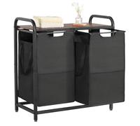 VEVOR Panier à Linge 2 Compartiments, Trieur de Linge avec Sacs Coulissants en Tissu Oxford 600D, Cadre en Métal et Plateau en Bois, pour Vêtements Sales, Buanderie Blanchisserie Chambre Salle de Bain