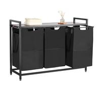 VEVOR Panier à Linge 3 Compartiments, Trieur de Linge avec Sacs Coulissants en Tissu Oxford 600D, Cadre en Métal et Plateau en Bois, pour Vêtements Sales, Buanderie Blanchisserie Chambre Salle de Bain