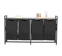 VEVOR Panier à Linge 4 Compartiments, Trieur de Linge avec Sacs Coulissants en Tissu Oxford 600D, Cadre en Métal et Plateau en Bois, pour Vêtements Sales, Buanderie Blanchisserie Chambre Salle de Bain